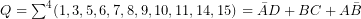 Q=\sum^4(1,3,5,6,7,8,9,10,11,14,15)=\bar{A}D+BC+A\bar{B}