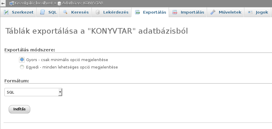 Adatbázis exportálása Adatbázis exportálása