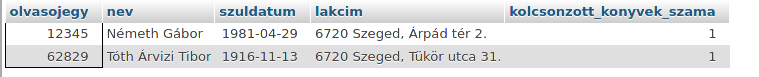 A lekérdezés eredménye