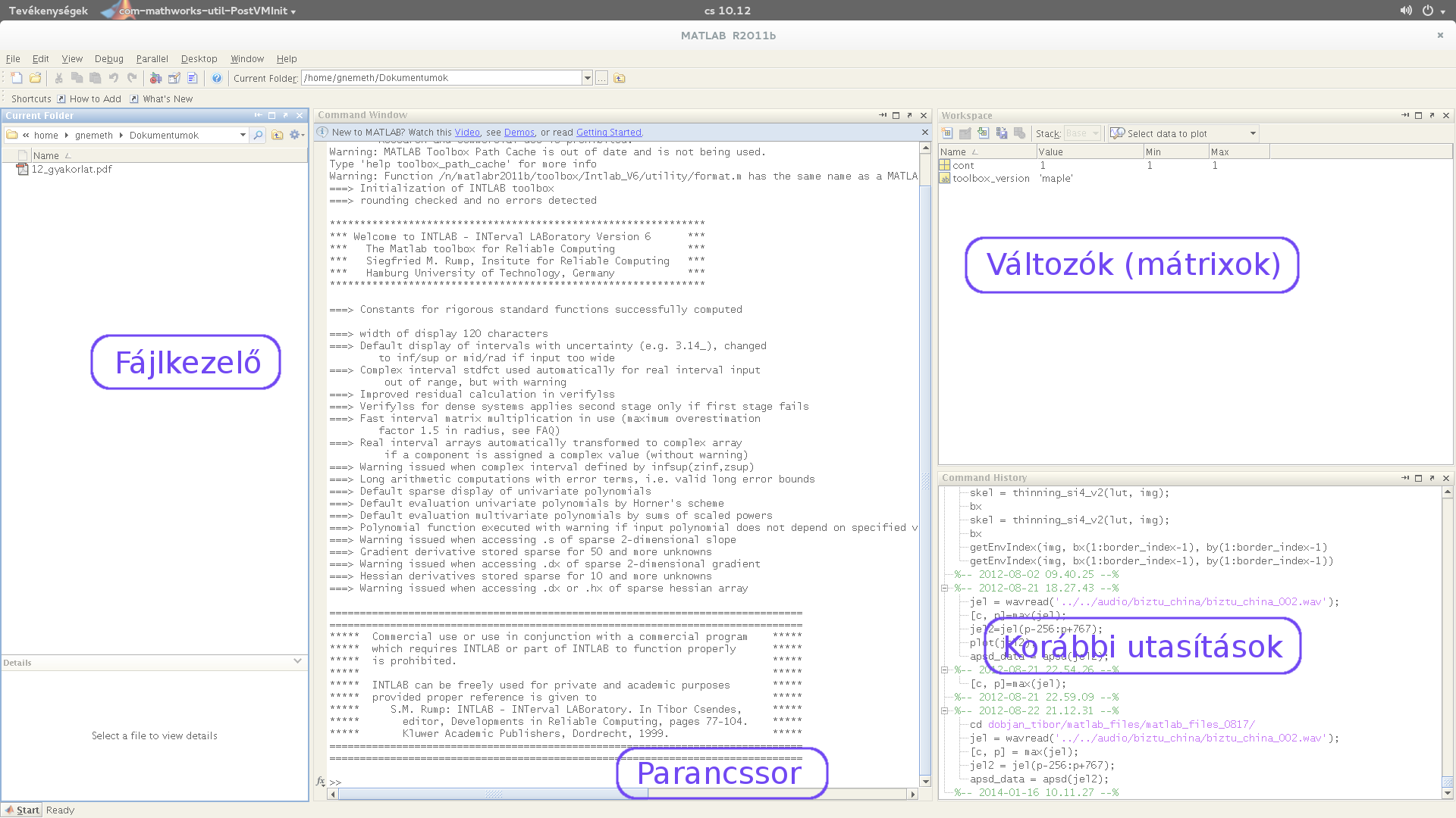 A Matlab grafikus felhaszn&aacute;l&oacute;i fel&uuml;lete