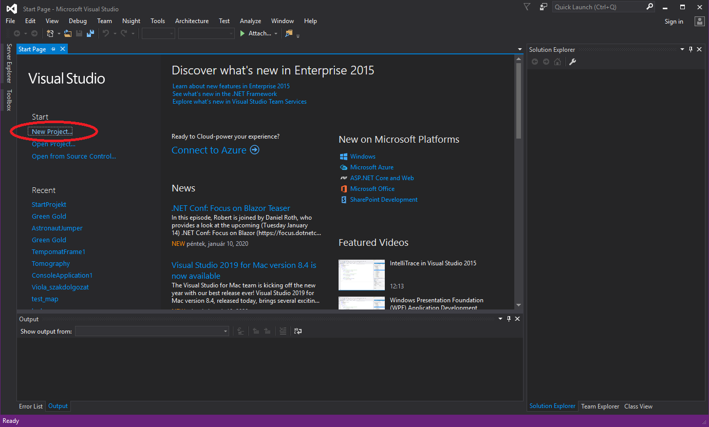 Visual Studio Projekt létrehozása 1